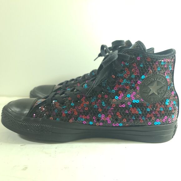 Converse Black Blue Cherry Red Sequin high-top sneaker Women sz 10 Chuck Taylor - Picture 5 of 16